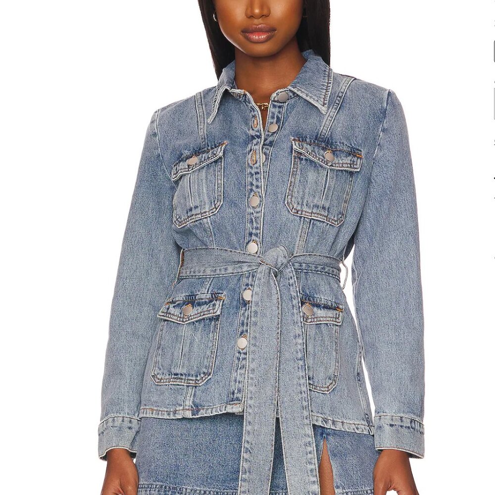 Amanda Uprichard Light Blue Denim Belted Jean Jacket